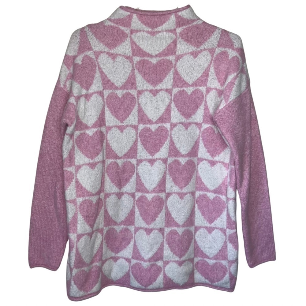 Cupcakes and Cashmere Pink and White Checkerboard Heart Sweater Size Small